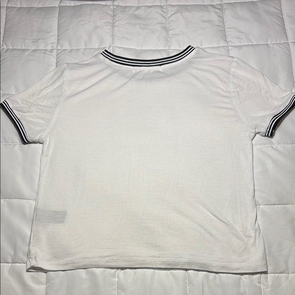 White T-Shirt with Black Ringer Trim Crop - Picture 6 of 6